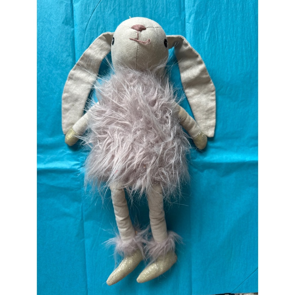 Mon Ami Princess Bunny Plush Stuffed Animal Gold Crown Shaggy Pink Linen Rabbit